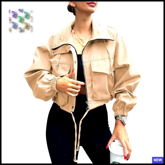Jackets & Blazers - Oversized Cropped Utility Jacket Lightweight Zip Up Anorak Coat with Pockets